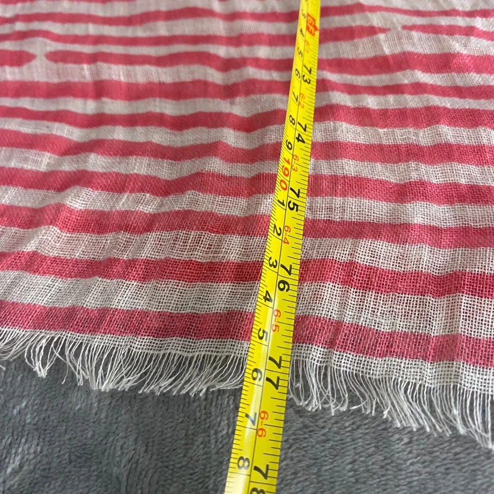 See‎ Design Scarf Womens OS Pink White Striped 100% Linen Wrap Shawl